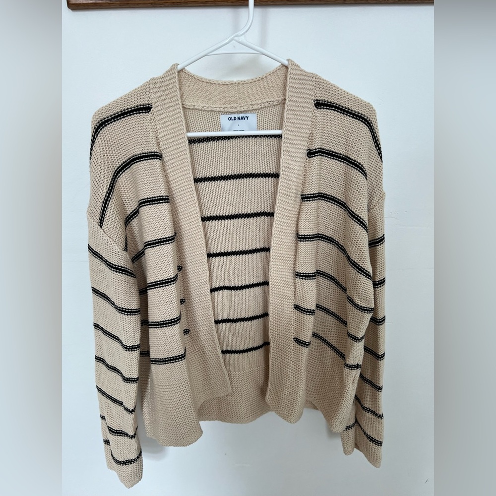 Old Navy Women's Beige Cardigan with Black Stripes